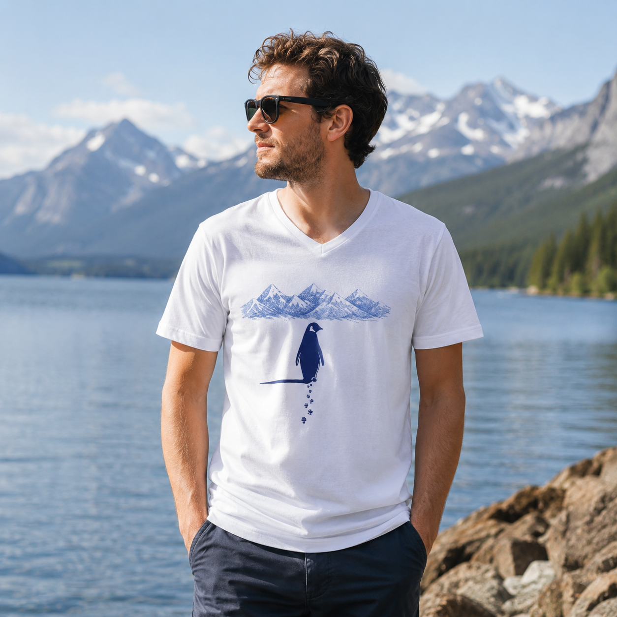 Solitary Penguin Arctic Walk V-neck T-Shirt