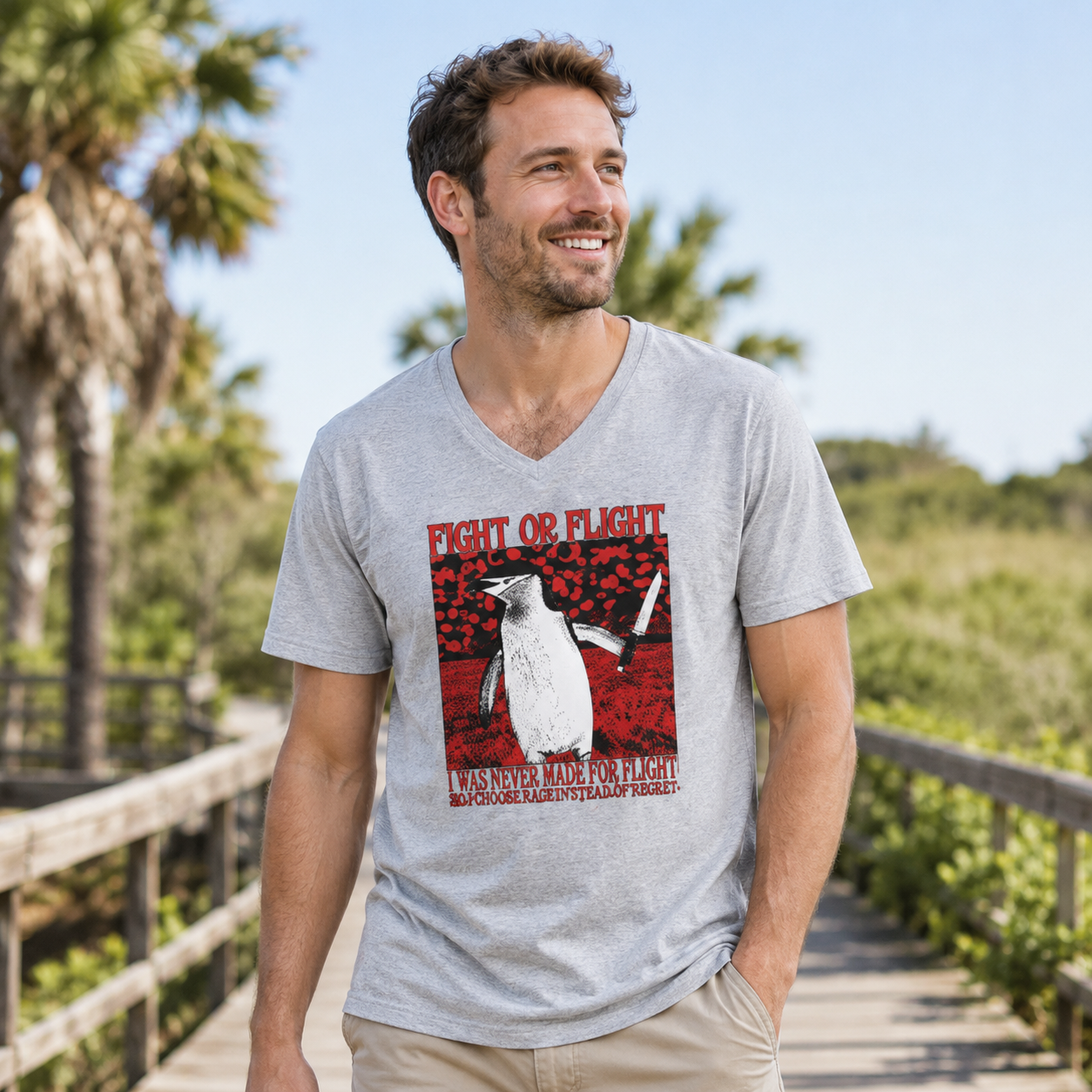 Fight Or Flight Penguin Dark Humor V-neck T-Shirt