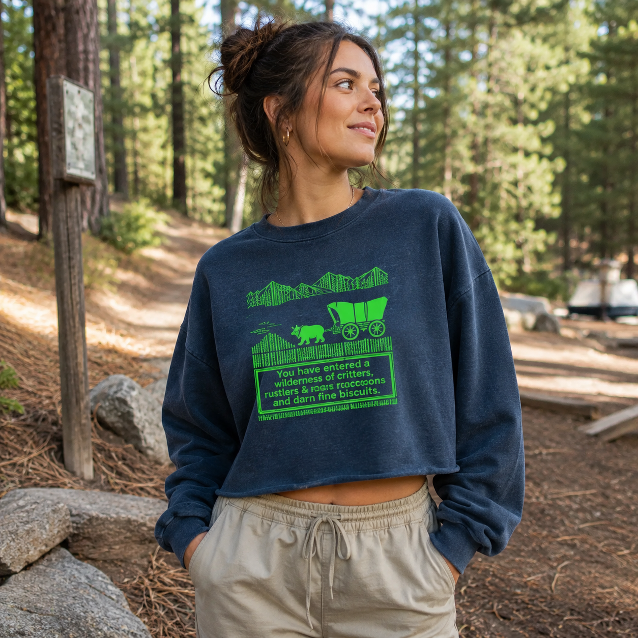 Prehistoric Road Trip Dinosaur Wagon Women's Washed Cropped Sweatshirt