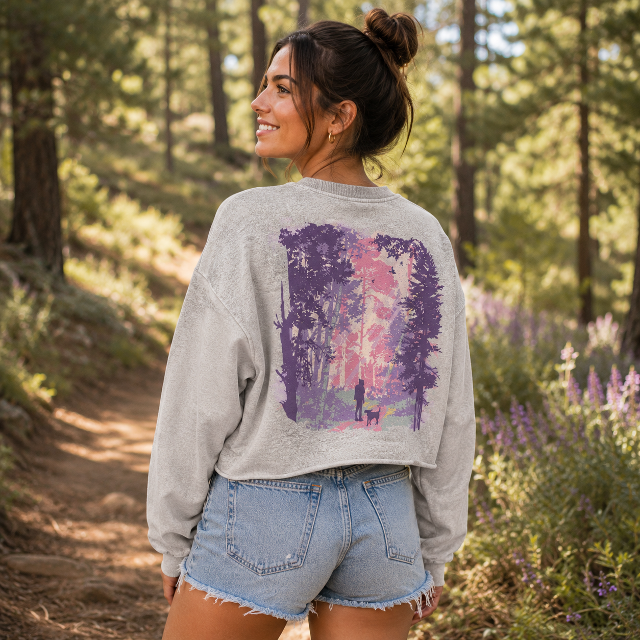 Dreamy Pastel Forest Walk Women's Washed Cropped Sweatshirt