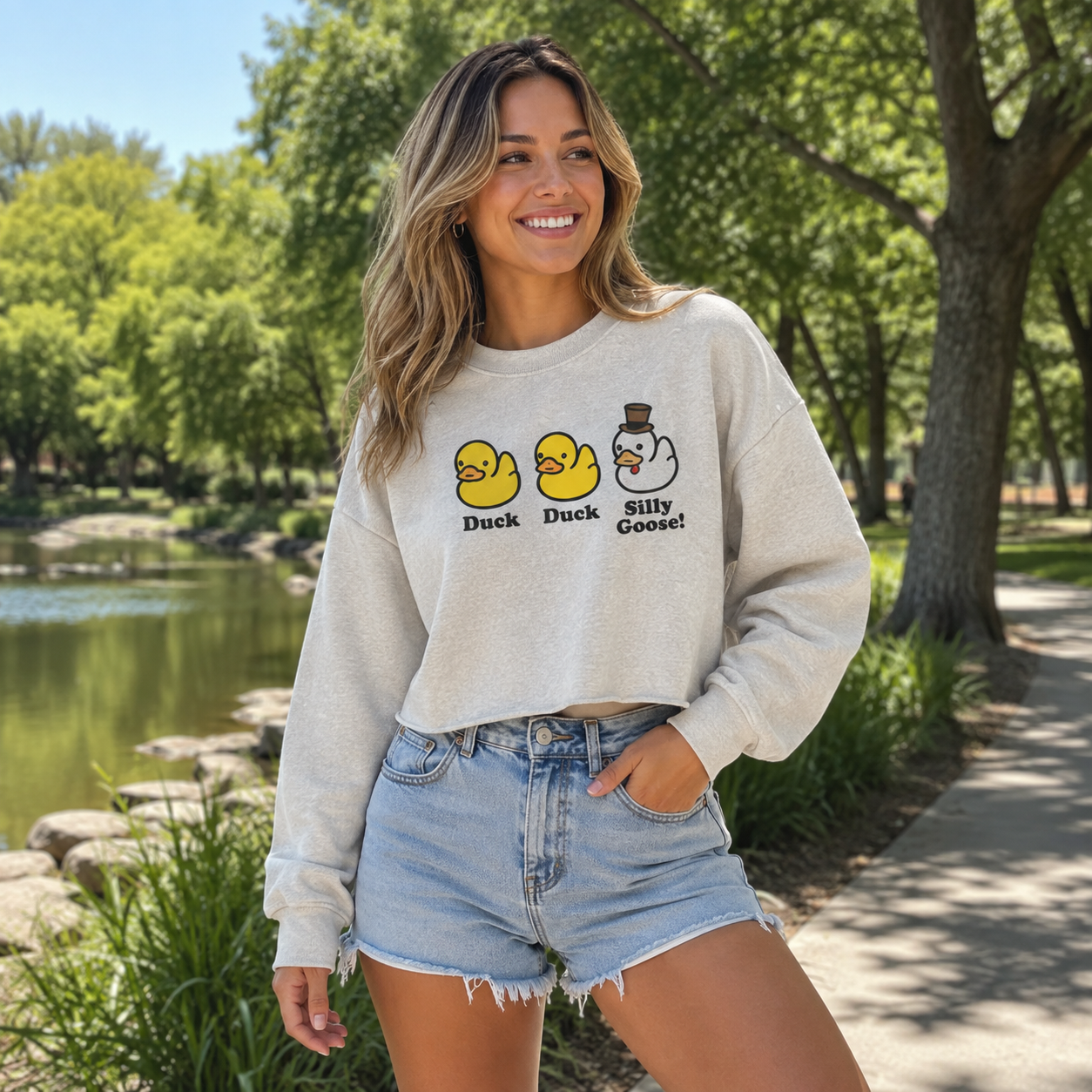Duck Duck Silly Goose Women's Washed Cropped Sweatshirt