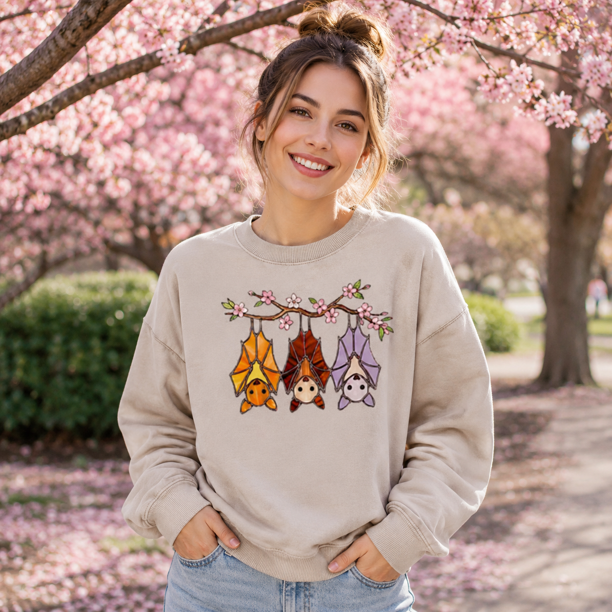 Cherry Blossom Bat Trio Washed Sweatshirts