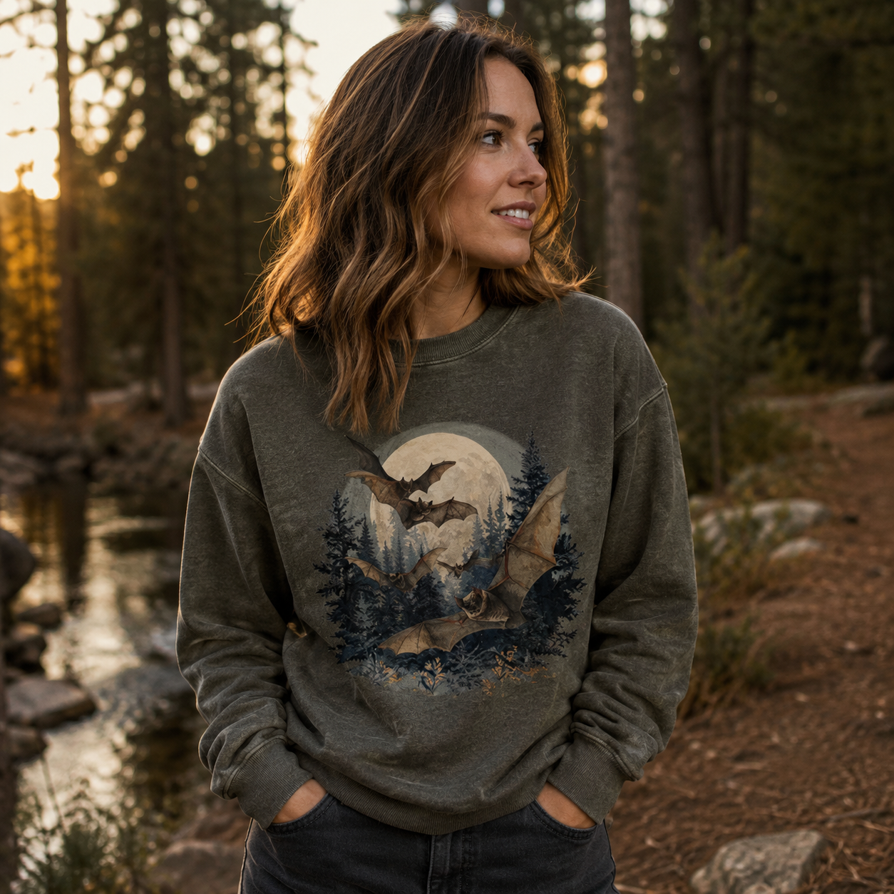 Moonrise Over the Bat Pines Washed Sweatshirts