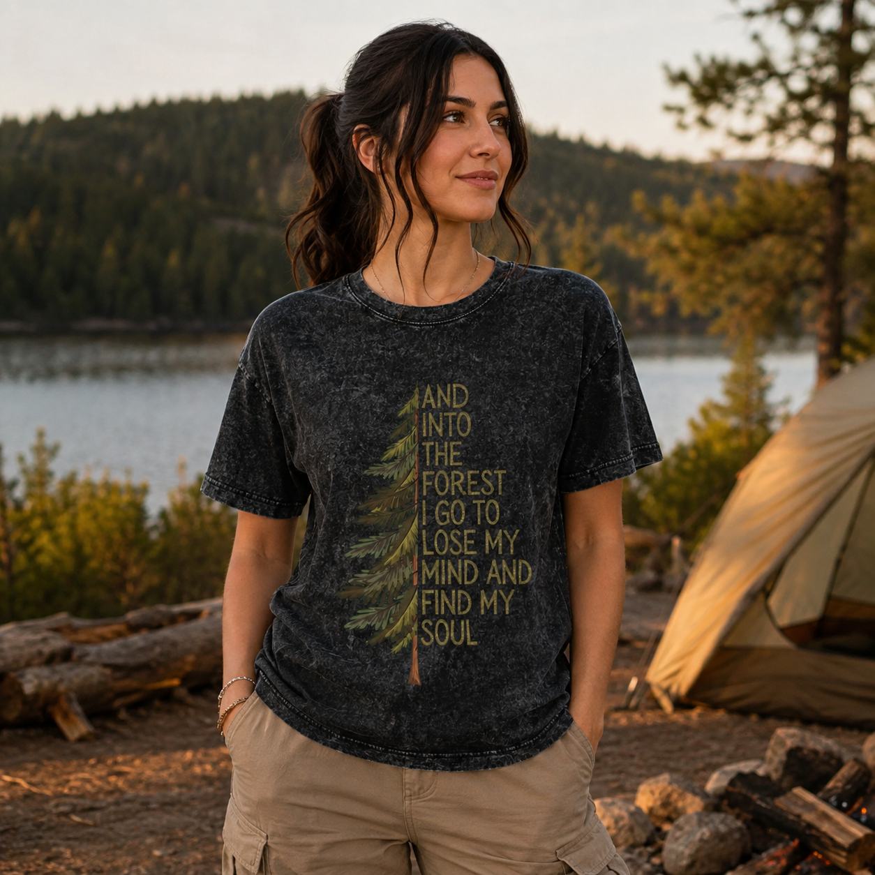 Into the Forest Tree Quote Washed T-Shirt