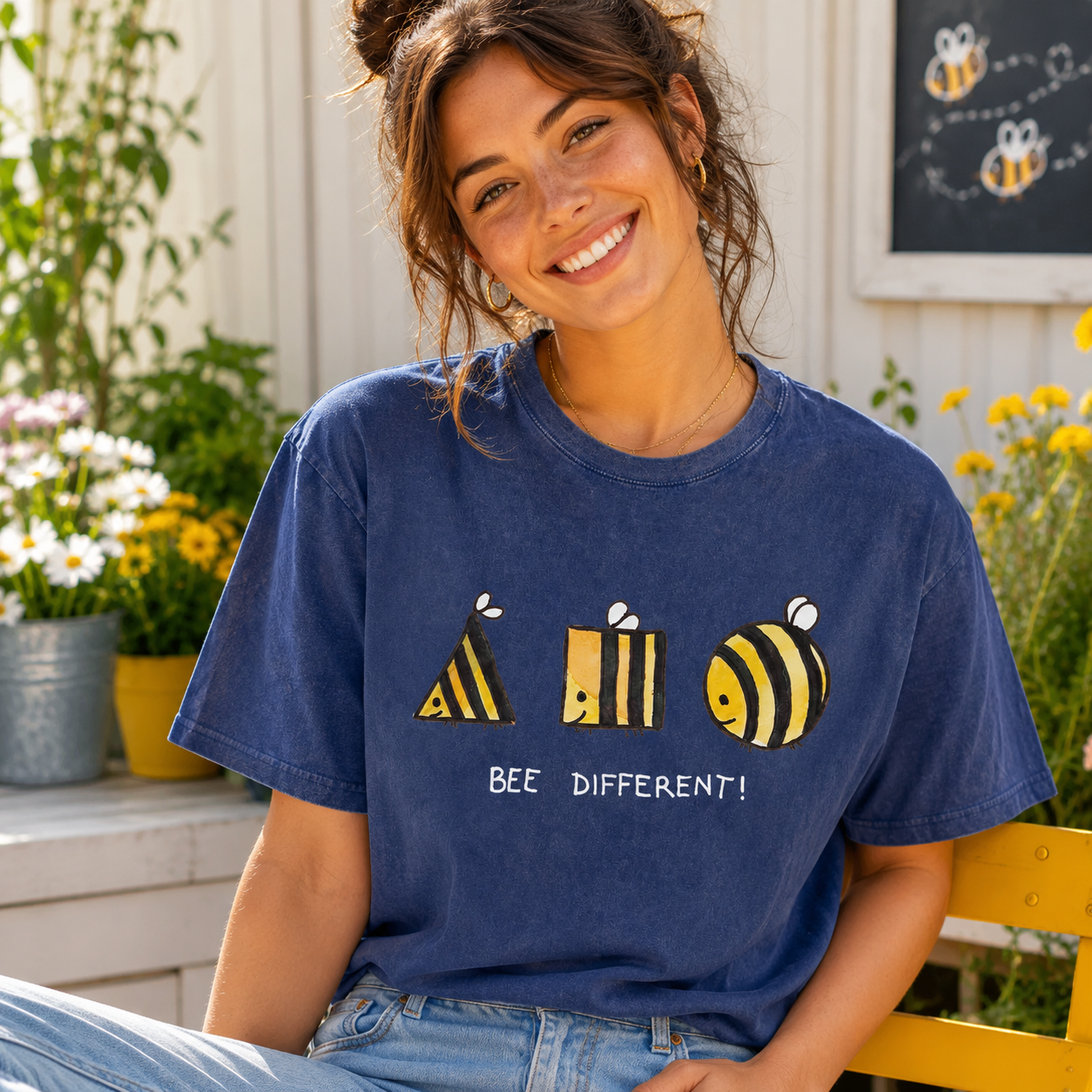 Bee Different Cute Bumblebee Washed T-Shirt