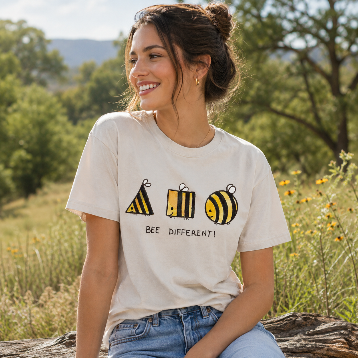 Bee Different Cute Bumblebee Washed T-Shirt