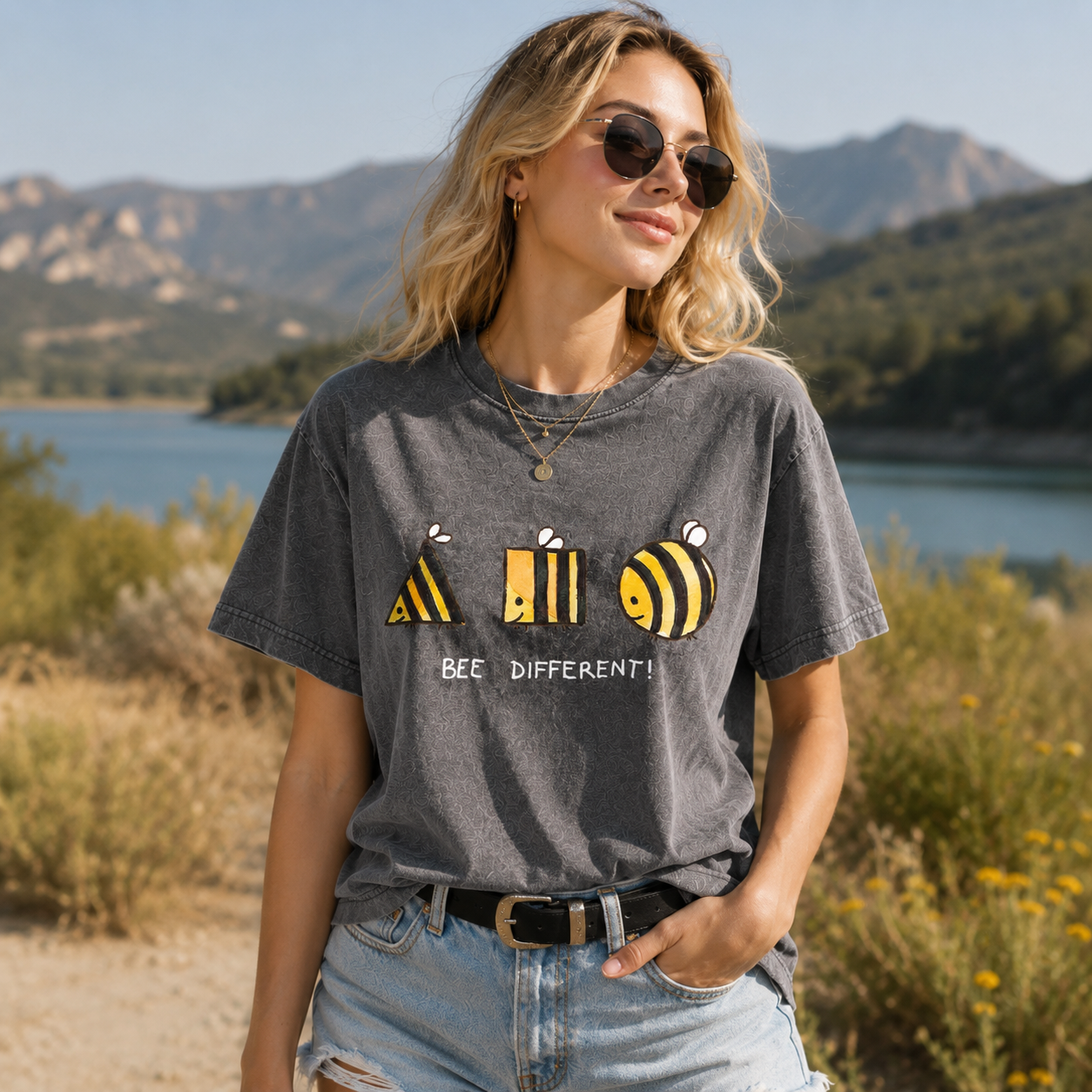 Bee Different Cute Bumblebee Washed T-Shirt