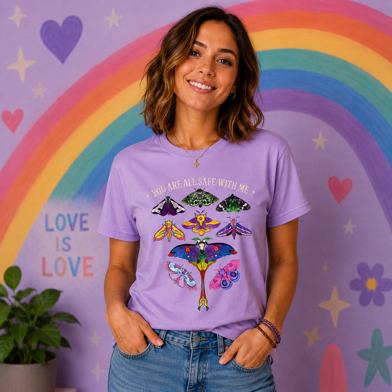 You Are Safe With Me Colorful Moth T-Shirt