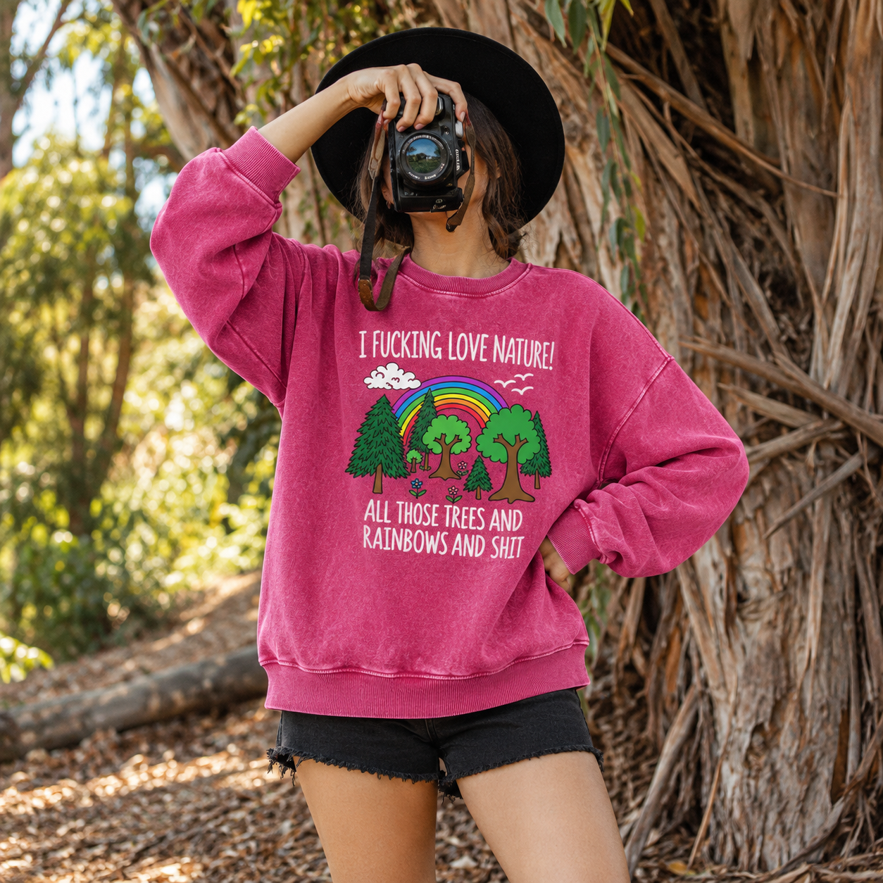 I Fucking Love Nature Trees And Rainbows Washed Sweatshirts