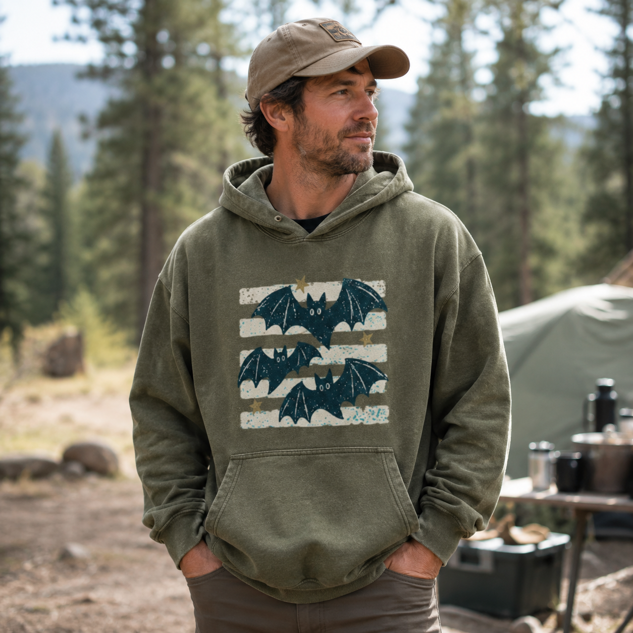 Three Bats After Dark Washed Hoodie