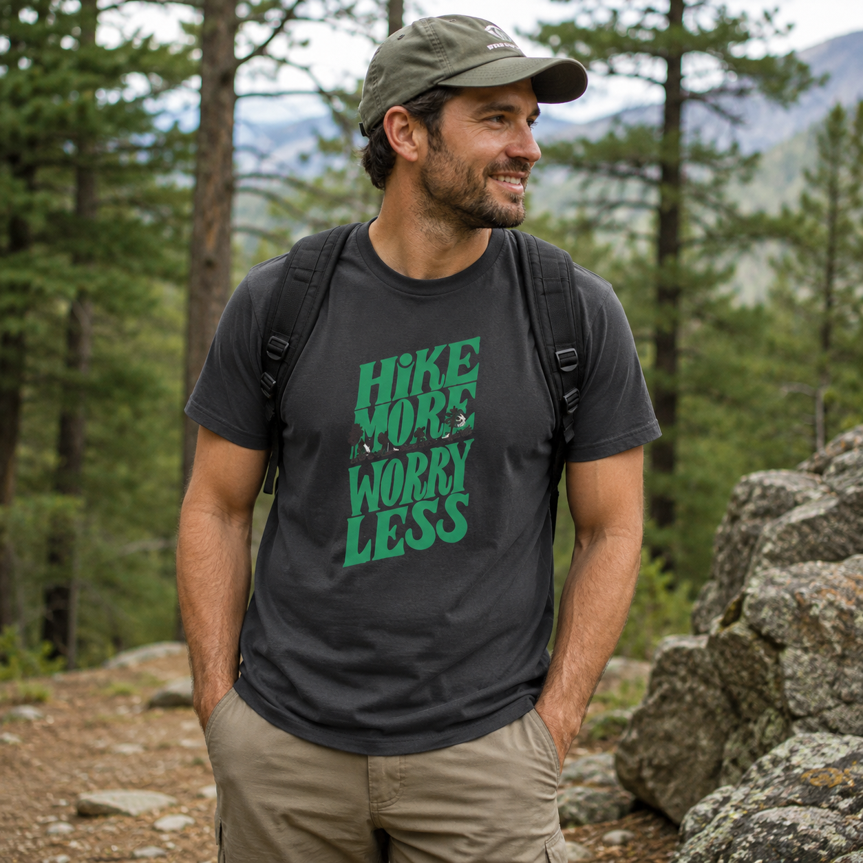 Hike More Worry Less Retro Outdoor Quote T-Shirt