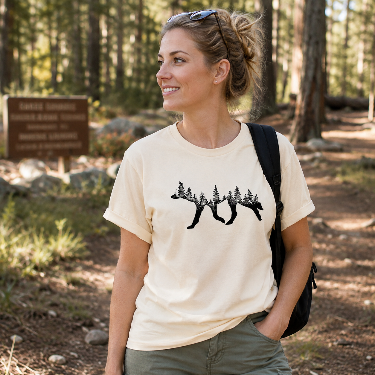 Bear Silhouette Pine Forestscape T-Shirt