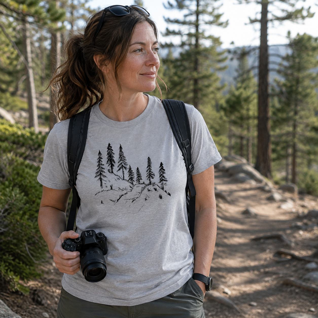 Pine Forest Ridge Line Art T-Shirt