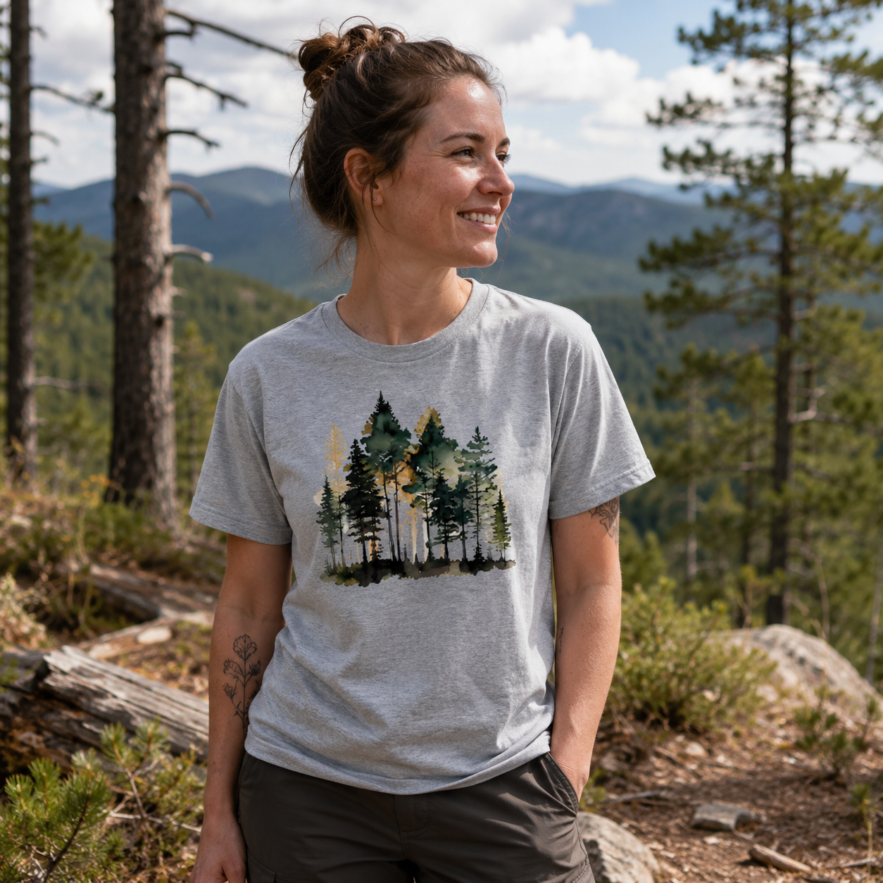 Watercolor Pine Forest Landscape T-Shirt