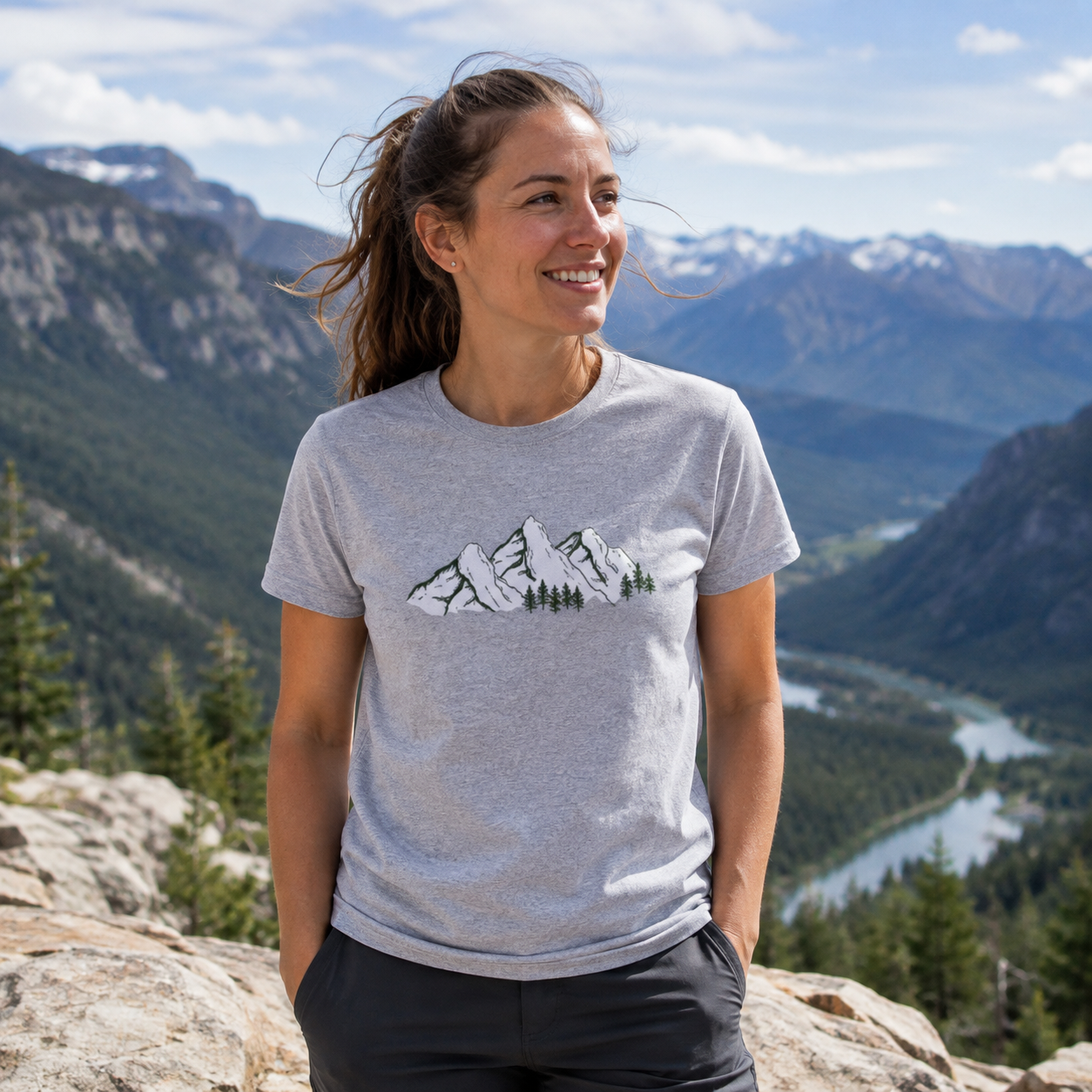 Minimal Mountain Range Line Art T-Shirt