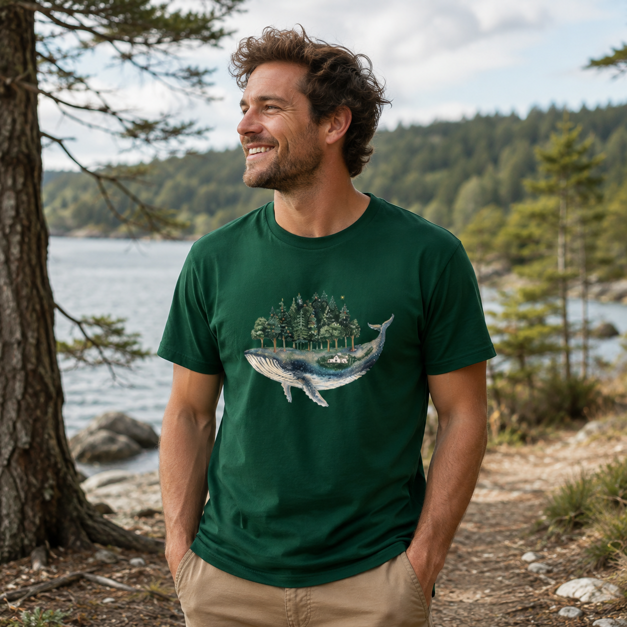 Whale Carrying A Moonlit Forest T-Shirt