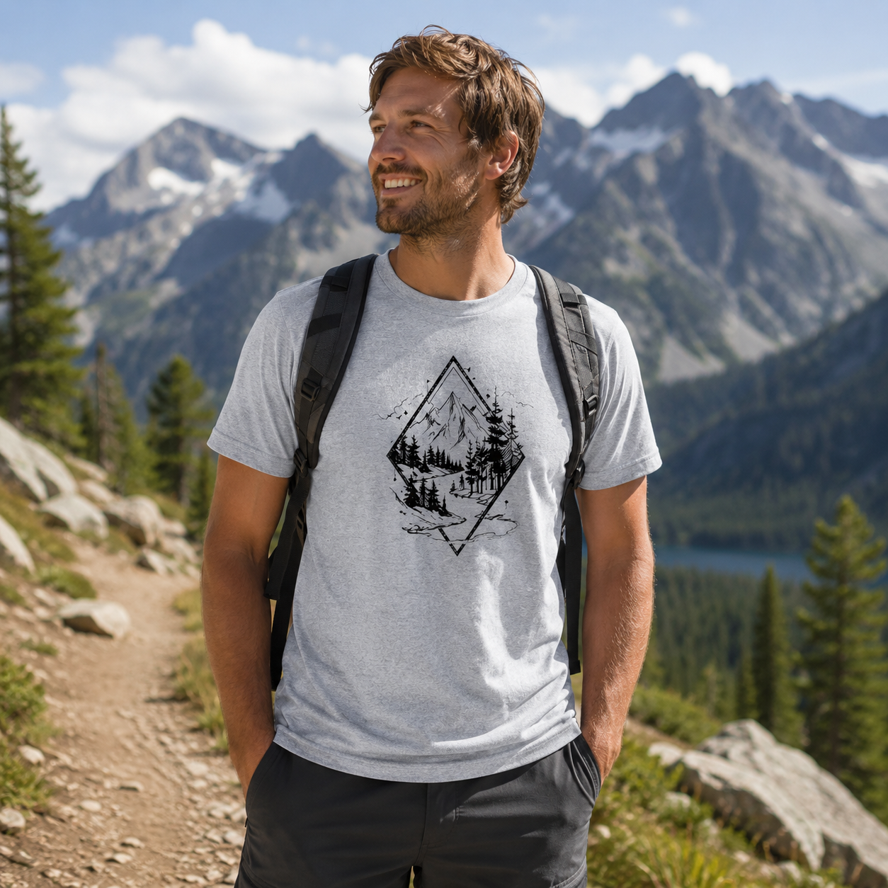 Mountain Forest Diamond Landscape T-Shirt