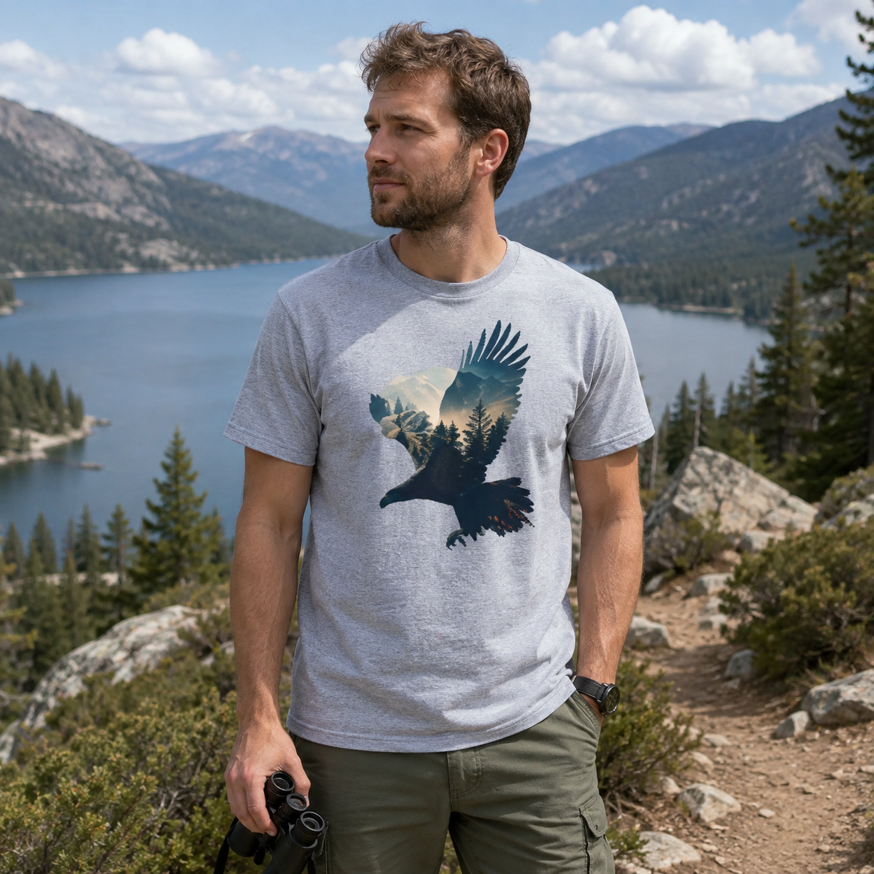 Bald Eagle Mountain Forest Double Exposure T-Shirt