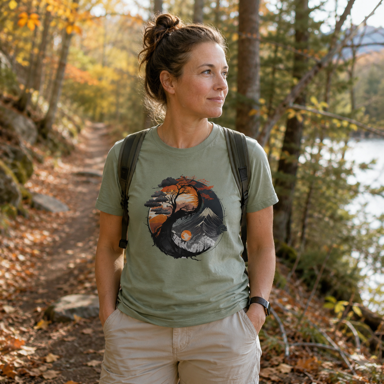 Yin Yang Autumn Forestscape T-Shirt