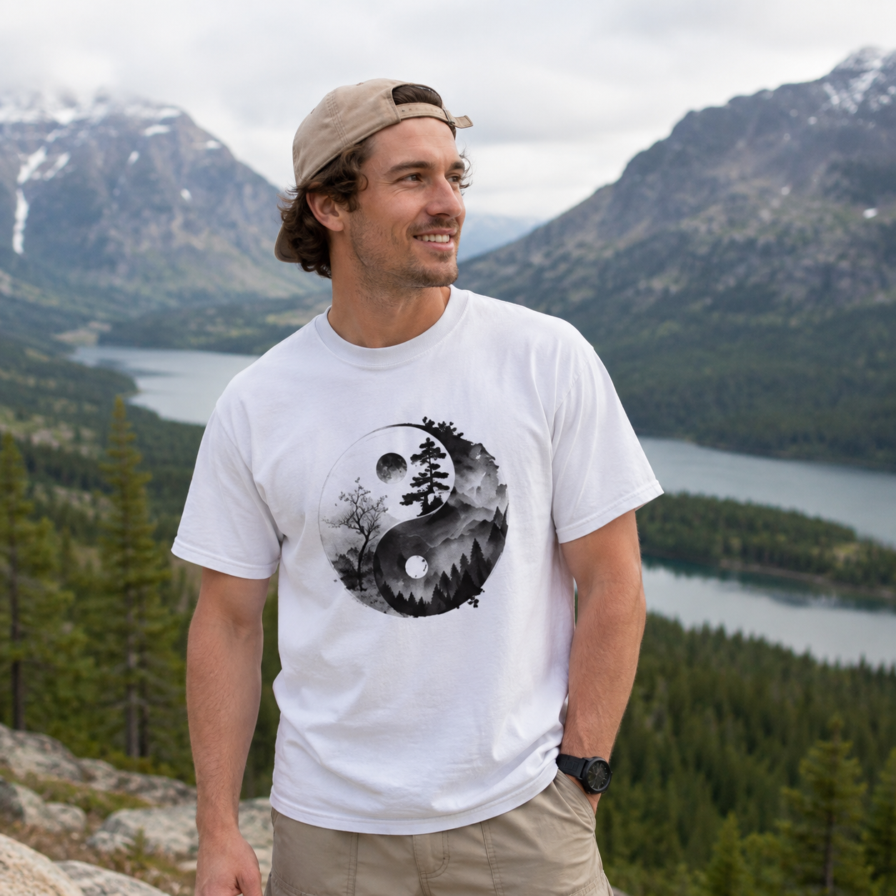 Yin Yang Mountain Forest Balance T-Shirt