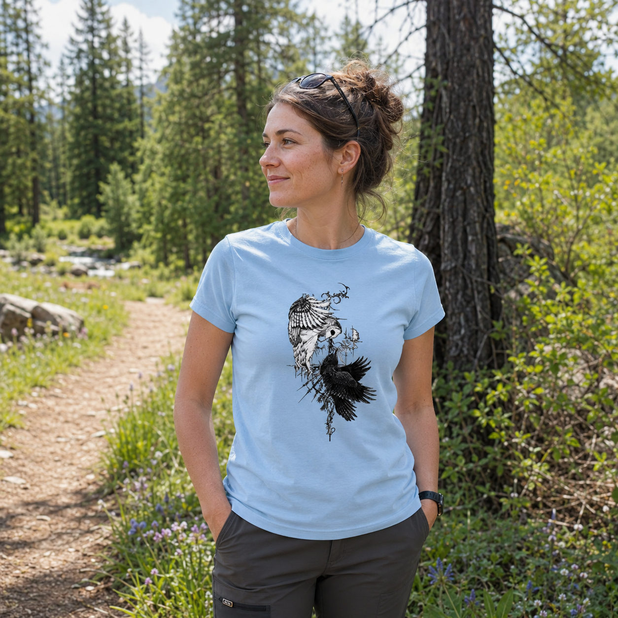 Raven And Wildflowers Gothic Botanical T-Shirt