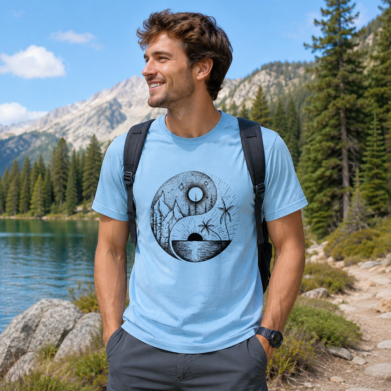 Yin Yang Sun Moon Forest Balance T-Shirt