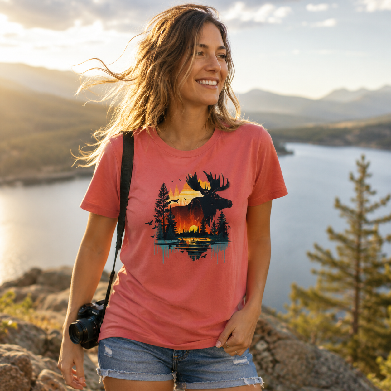 Moose Sunset Forestscape T-Shirt
