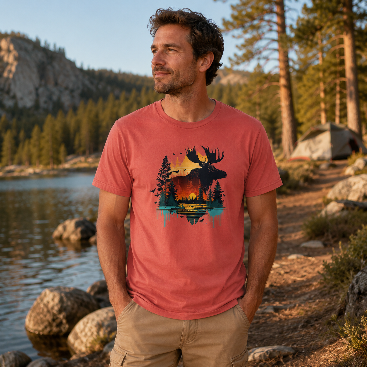 Moose Sunset Forestscape T-Shirt