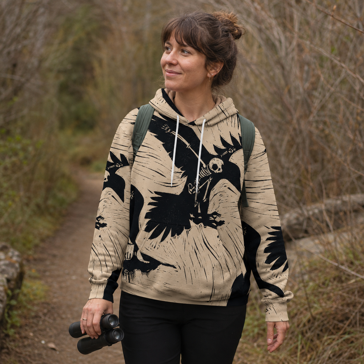 Raven Flight Graphic Illustration All-over Printed Hoodie