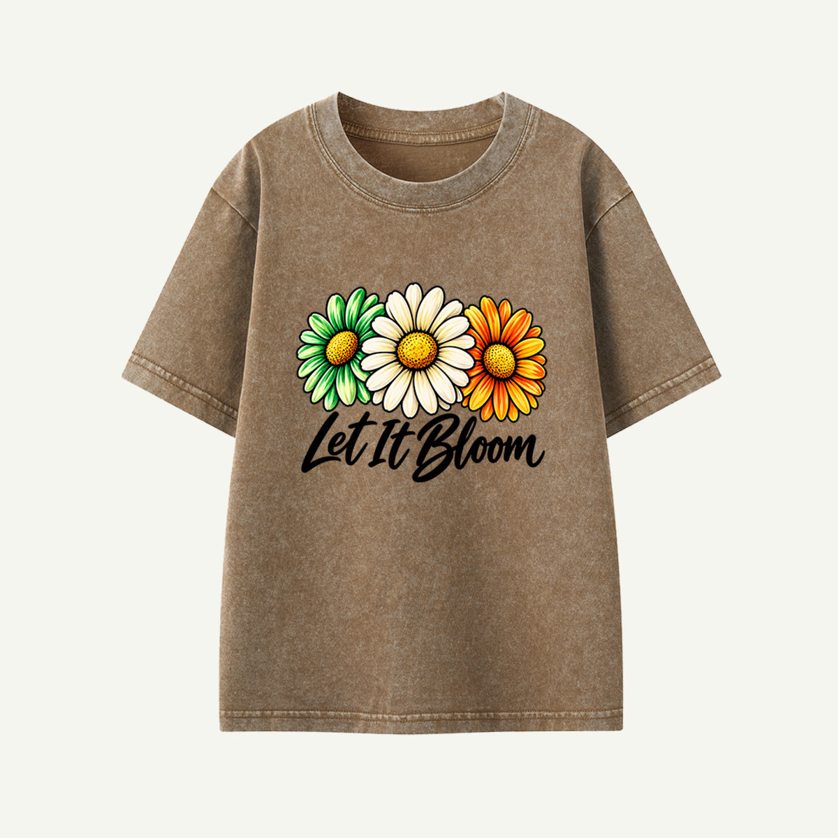 Let It Bloom Colorful Daisies Kids Washed T-Shirt