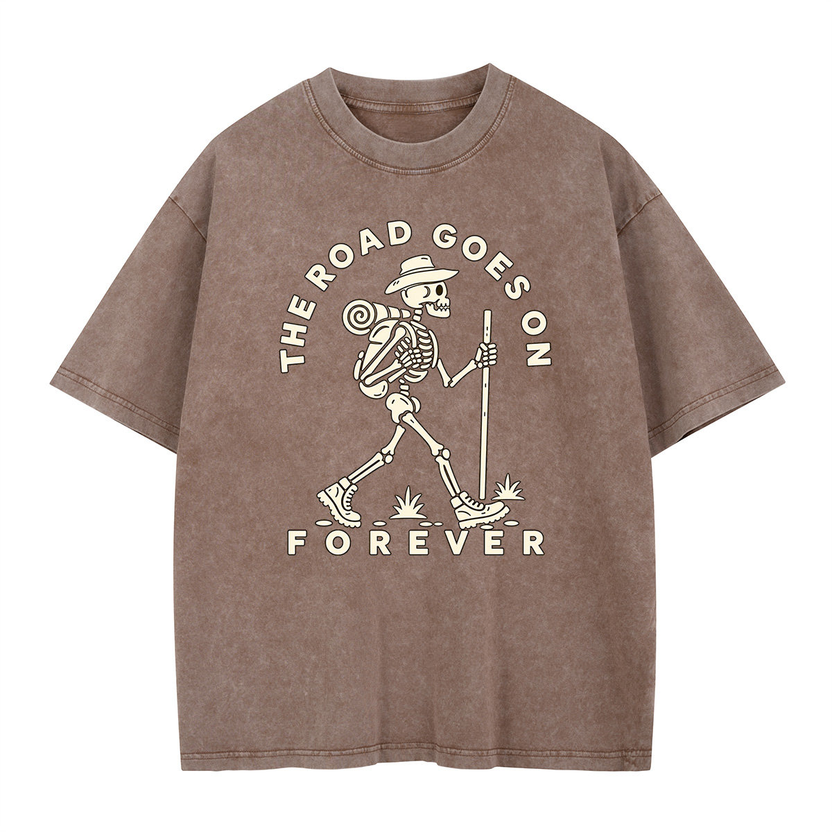 The Road Goes On Forever Skeleton Hiker Washed T-Shirt