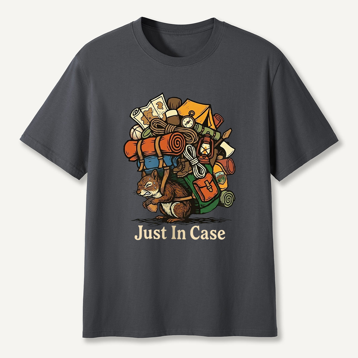 Squirrel Carrying Camping Gear Just In Case T-Shirt