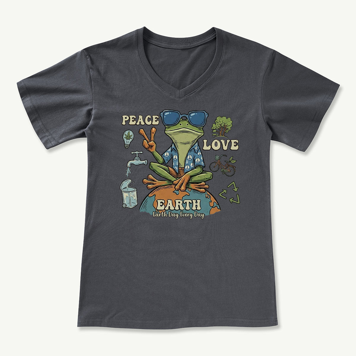 Peace Love Earth Frog V-neck T-Shirt