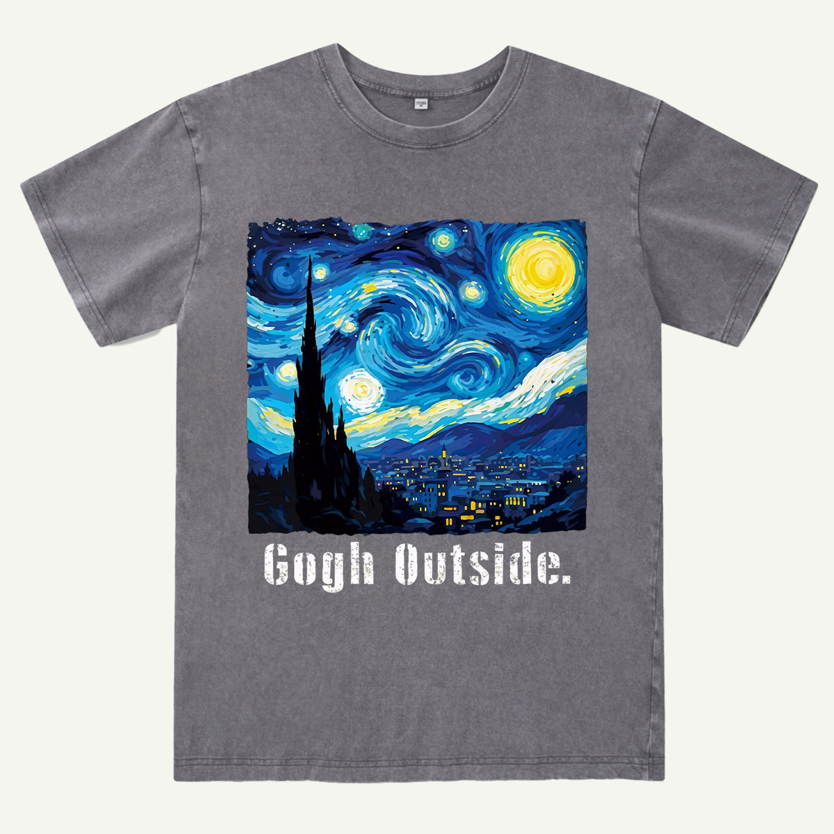 Swirl Night Sky Gogh Outside Washed T-Shirt