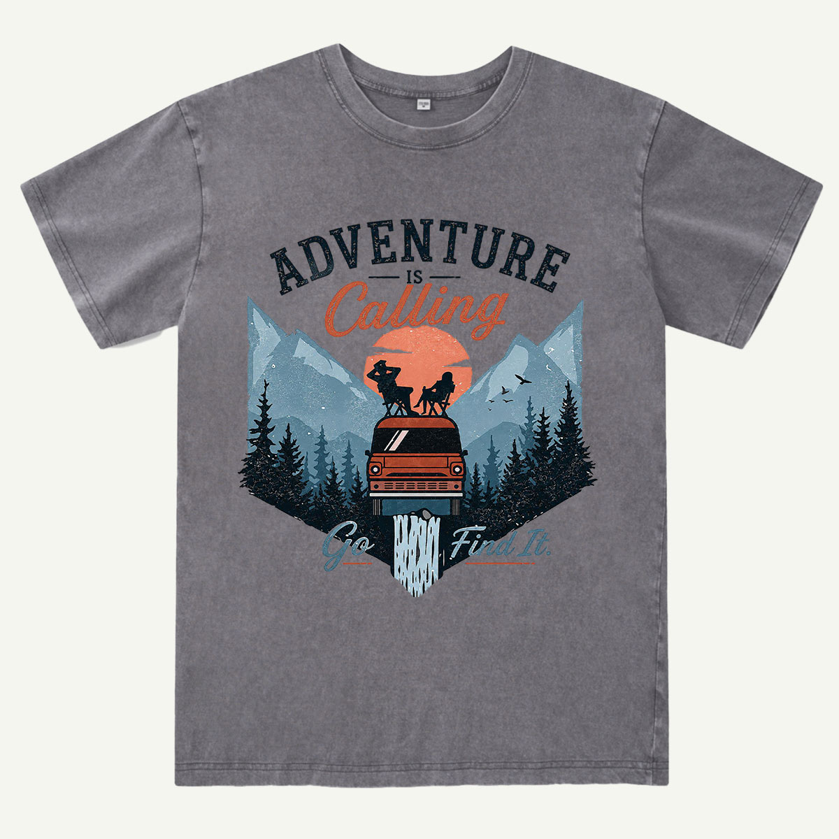 Adventure Is Calling Camper Van Mountain Washed T-Shirt