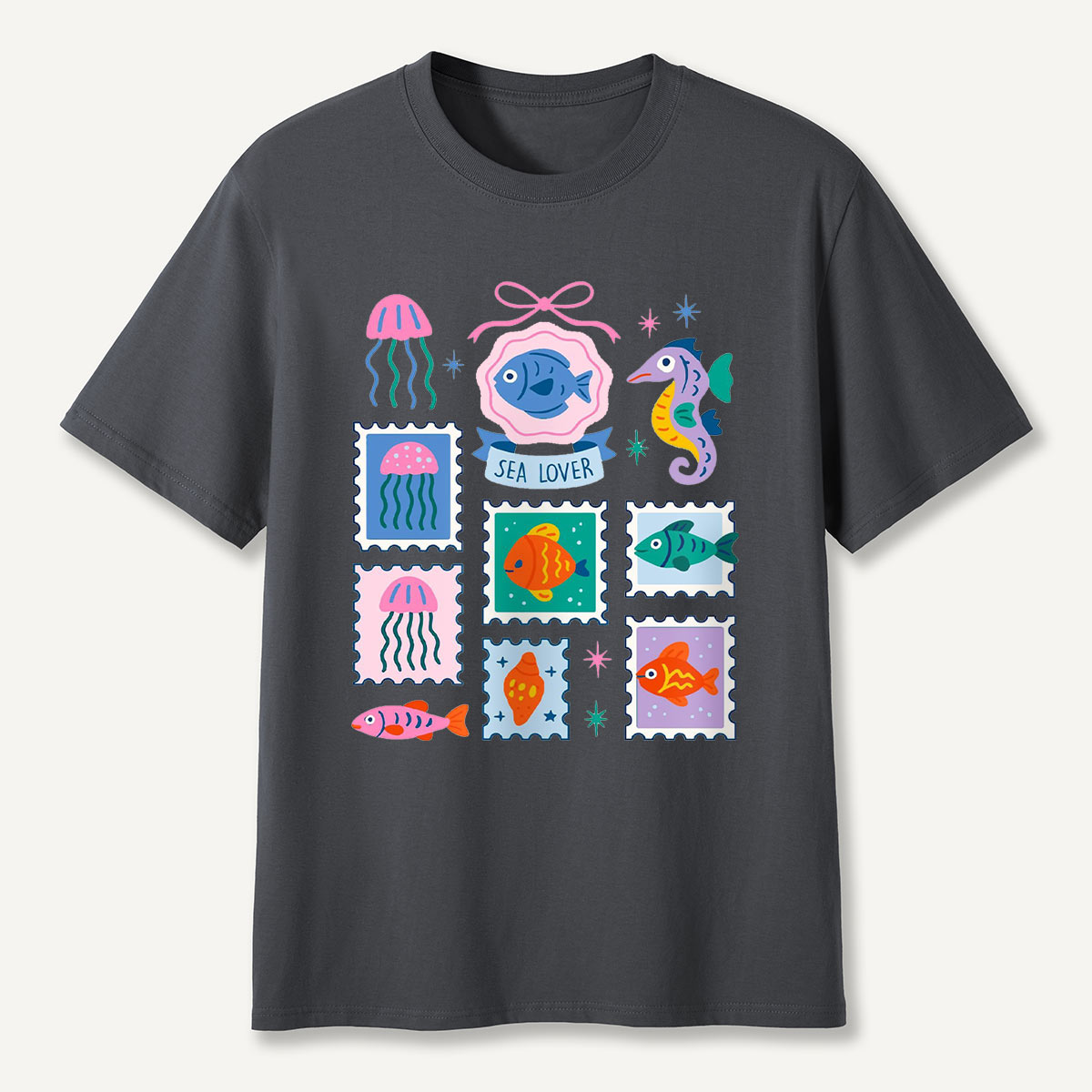 Sea Lover Stamp Ocean Animal Identification Guide T-Shirt