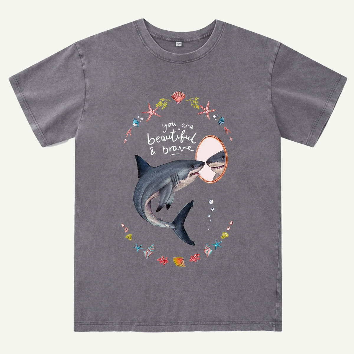 Beautiful and Brave Shark Washed T-Shirt