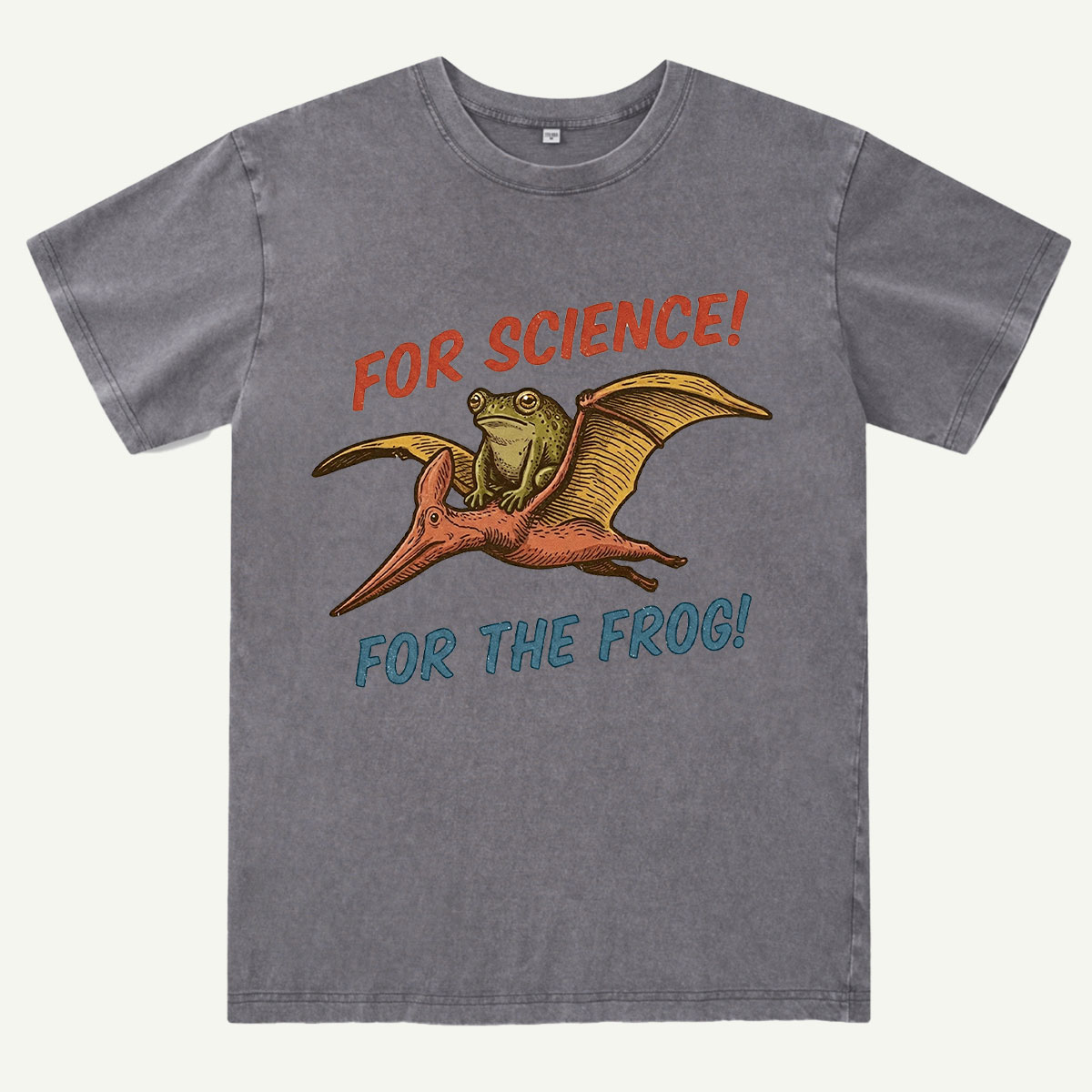 For Science Frog Riding Pterosaur Washed T-Shirt