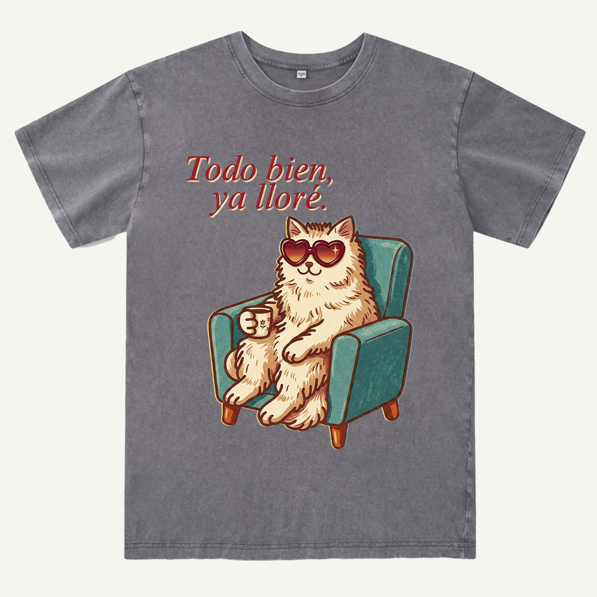Coffee Cat Relax Washed T-Shirt