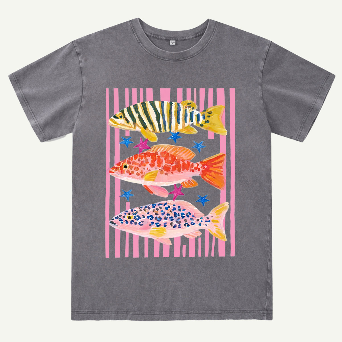 Striped Ocean Fish Washed T-Shirt
