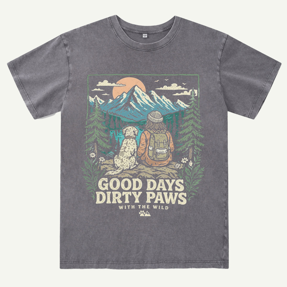 Adventure Dog & Mountain Outdoor Hiking Washed T-Shirt