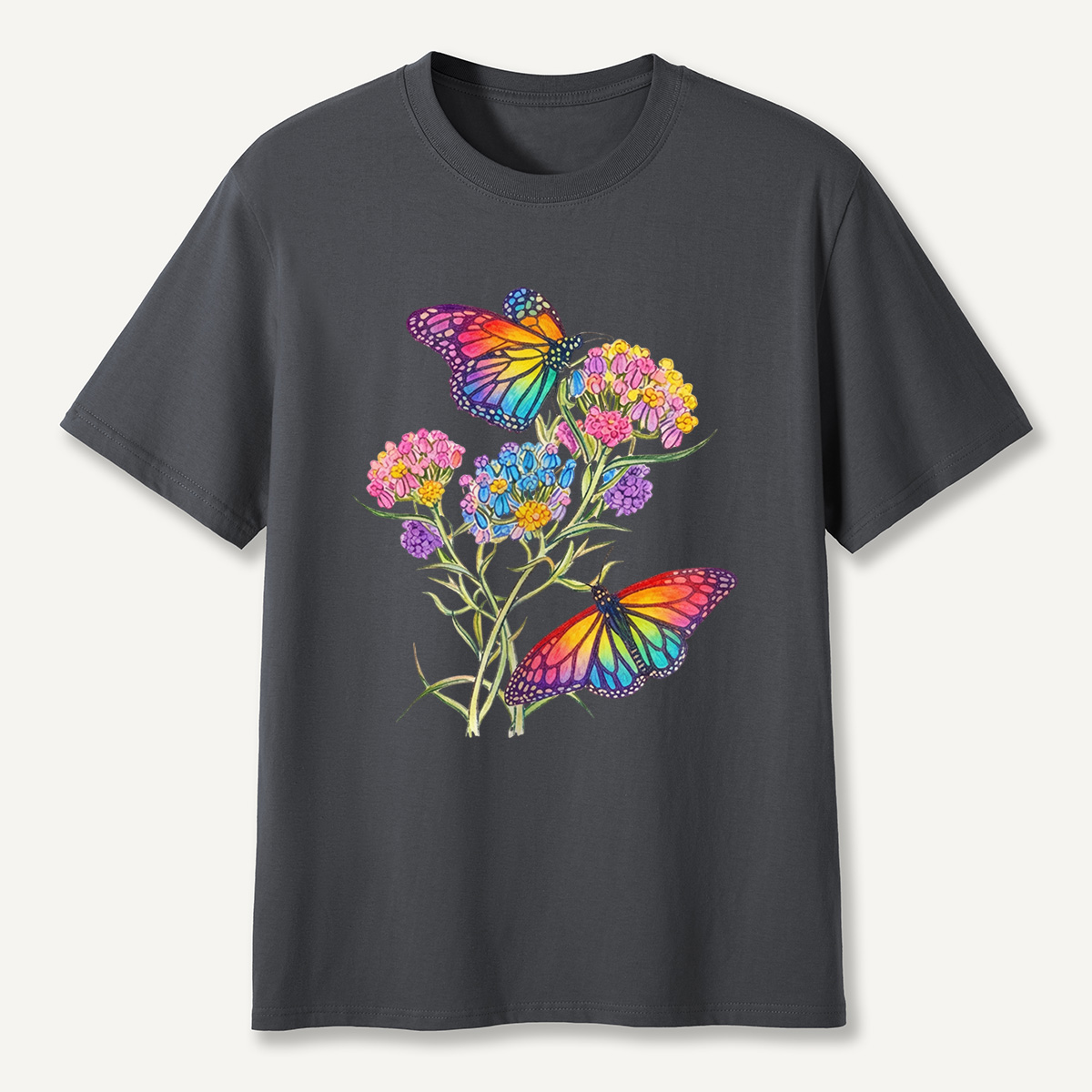Rainbow Butterflies & Blooming Flowers T-Shirt