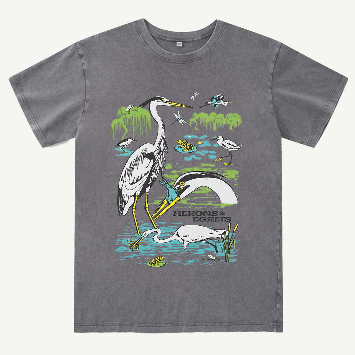 Heron Wetland Wildlife Waterbird Washed T-Shirt