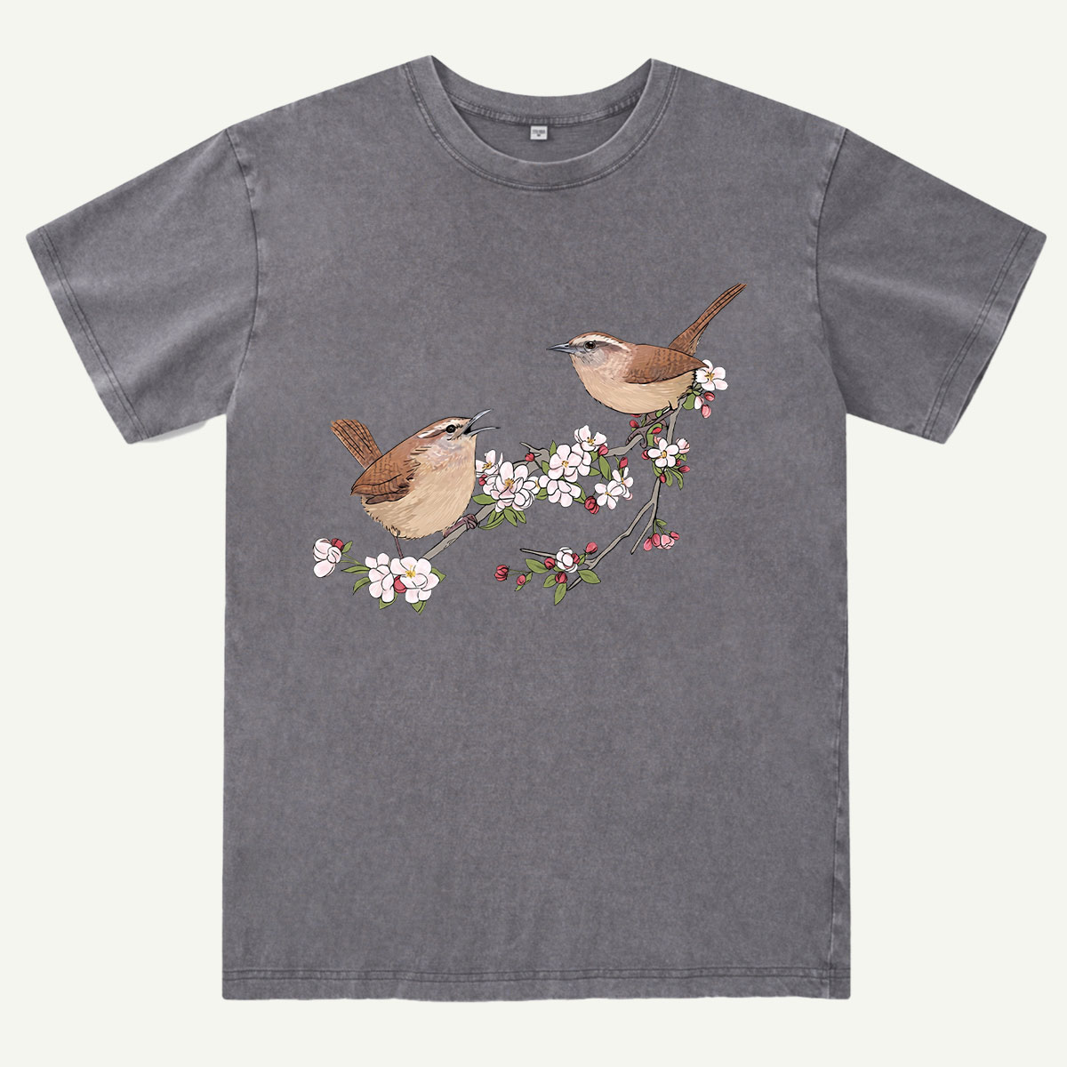 Songbirds On Blooming Branch Nature Washed T-Shirt