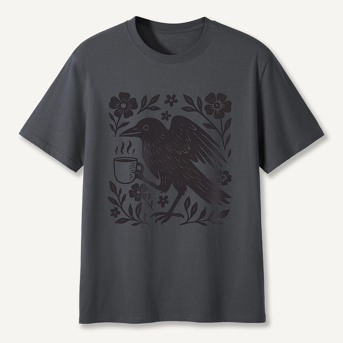 MDCTBYWY26071701Coffee Crow Folk Art T-Shirt