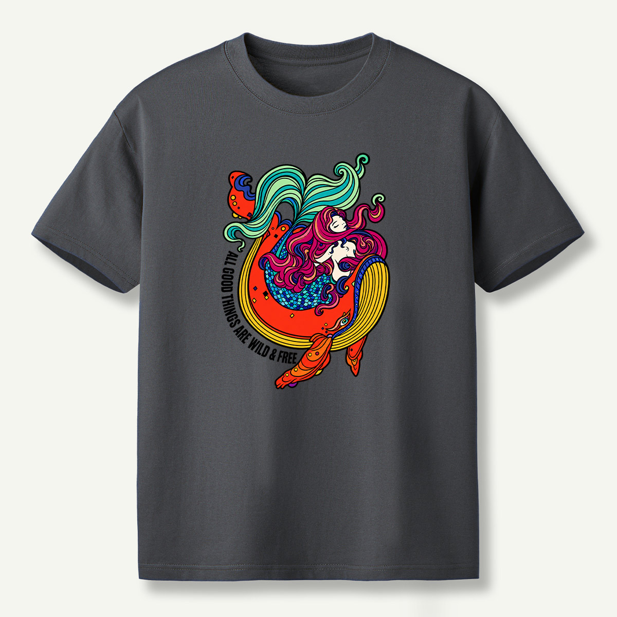 All Good Things Are Wild And Free Mermaid Ocean Wave T-Shirt
