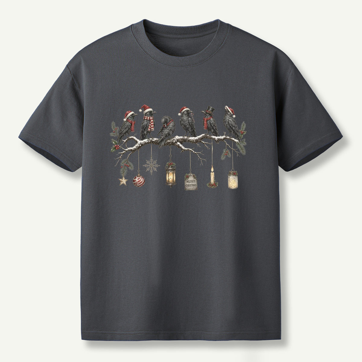 Christmas Ravens On Snowy Branch T-Shirt