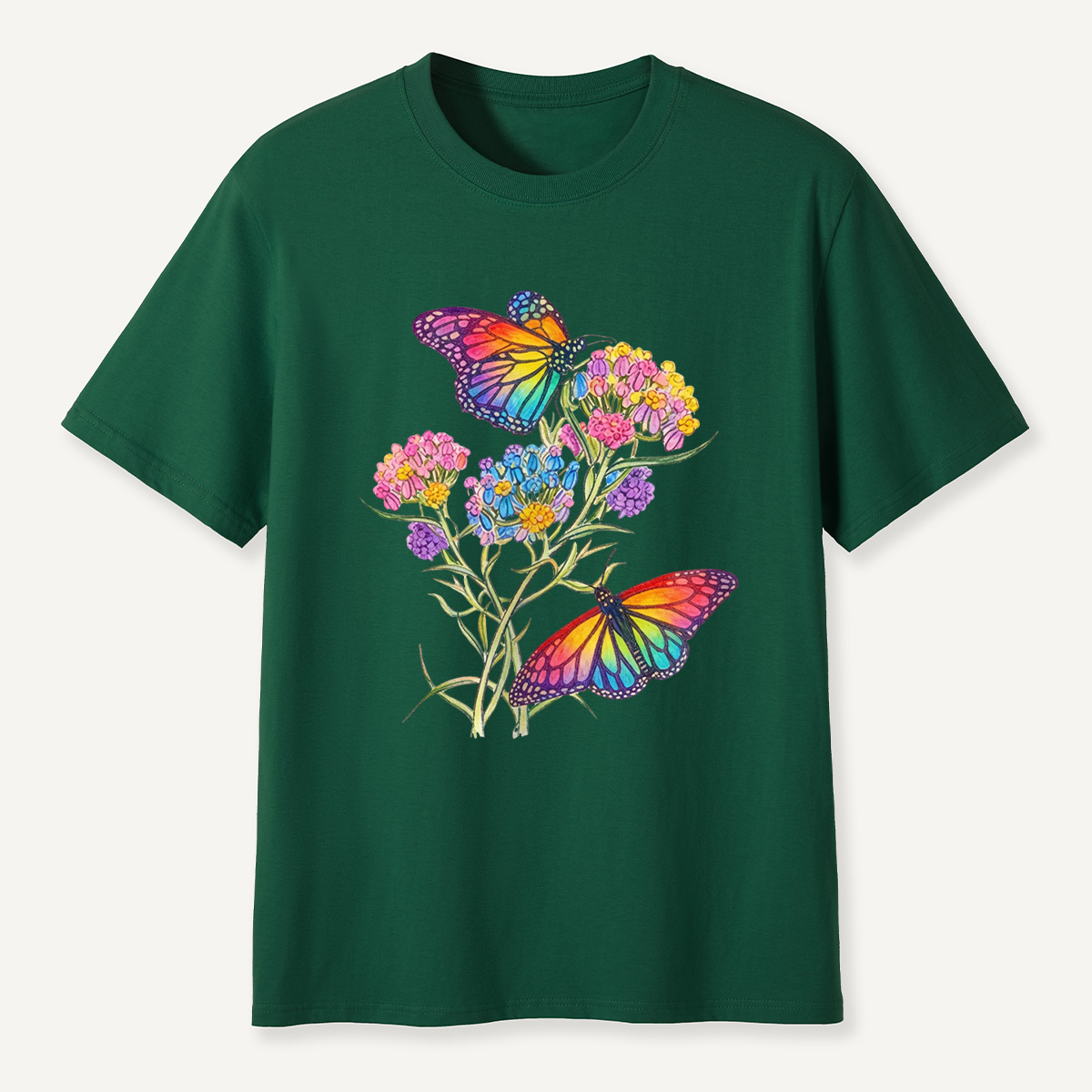 Rainbow Butterflies & Blooming Flowers T-Shirt