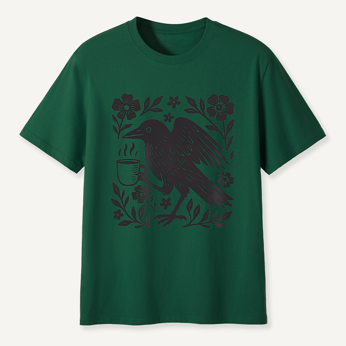 MDCTBYWY26071701Coffee Crow Folk Art T-Shirt
