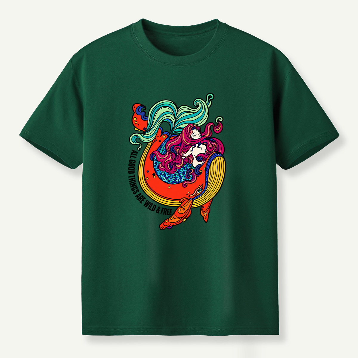 All Good Things Are Wild And Free Mermaid Ocean Wave T-Shirt